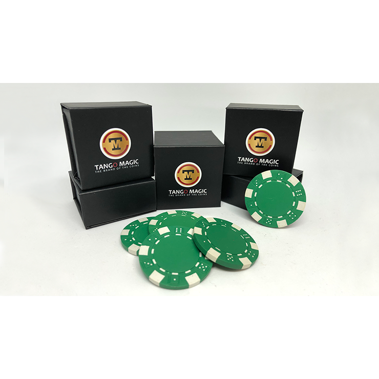 Expanded Shell Poker Chip Green plus 4 Regular Chips (PK001G)  by Tango Magic - Trick