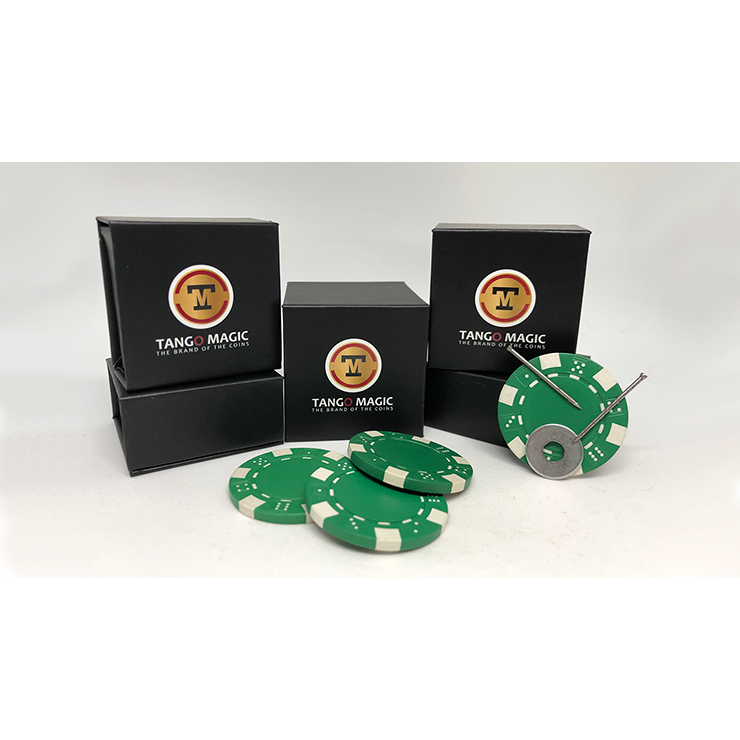 Magnetic Poker Chip Green plus 3 regular chips (PK003G) by Tango Magic Trick