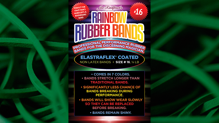 Joe Rindfleischs SIZE 16 Rainbow Rubber Bands (Marcus Eddie Green Pack ) by Joe Rindfleisch Trick