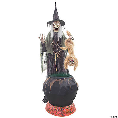 Animated Witch with Cat and Cauldron Hal